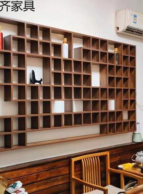 子实木挂格架博古置杯物架收纳架00000茶壶展示架书架货架壁饰品