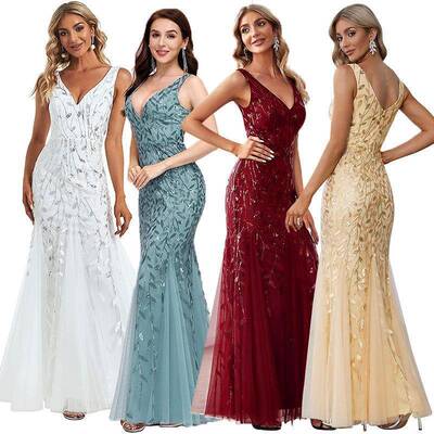 P 21329 V-neck Sequin Evening Dress 气质亮片连衣裙