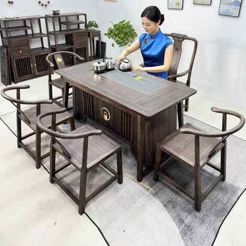 清雅新中式实木茶桌椅组合办公室茶台烧水壶一体嵌入式茶几桌家用