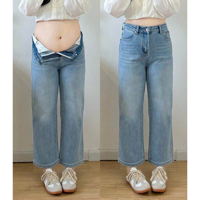 高腰直筒牛仔裤女款大码胖mm夏季 宽松九分裤小个子穿 浅色九分裤