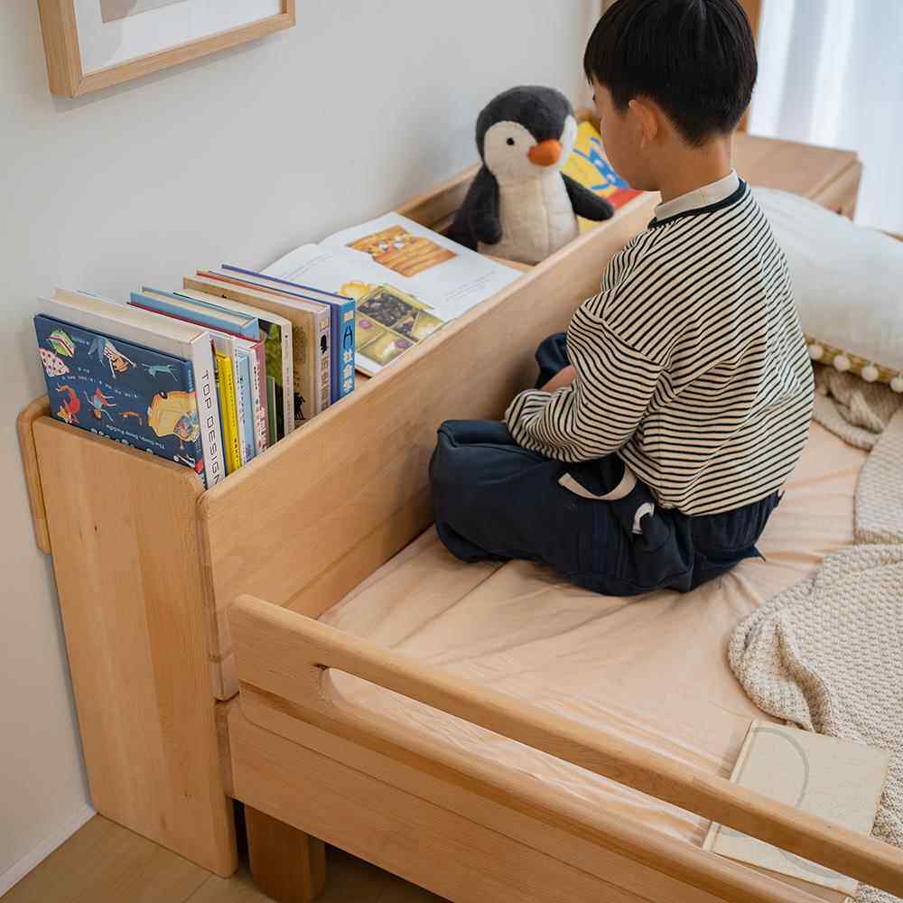 K伸7缩床儿童火车头伸实木榉木床储物床接拼抽拉伸缩床男女孩护
