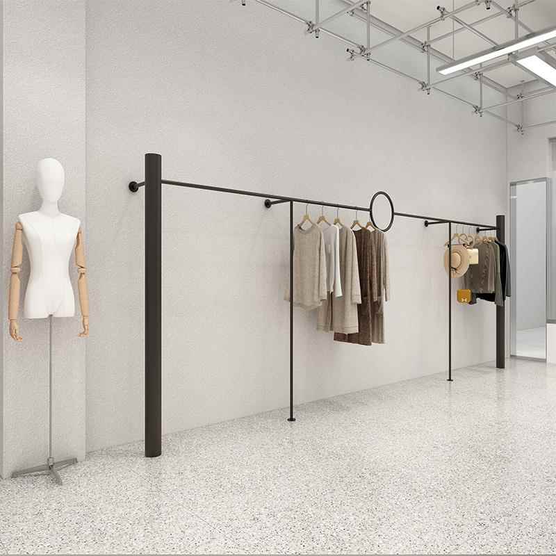 服装店铁艺上墙展示架哑光黑创意个性圆圈衣服壁挂男女装陈列货架