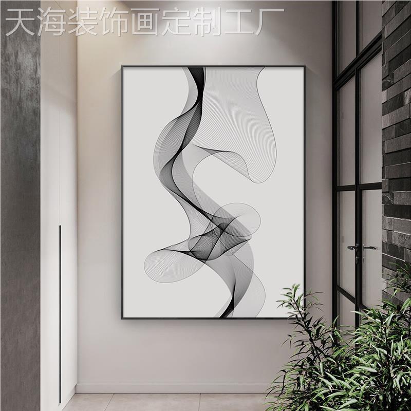 网红厅装饰画简约黑白抽线象创意艺术个性壁画玄关过道竖版条挂客图片