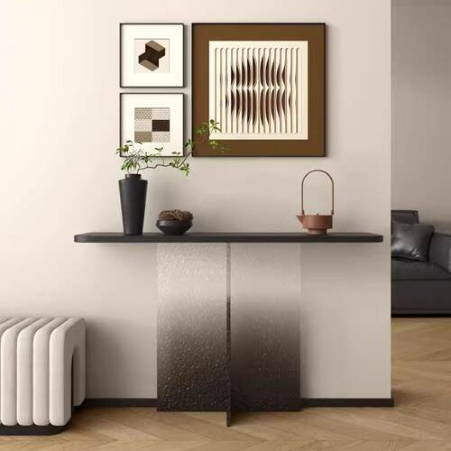 中古风端景台轻奢冰裂渐变石头纹亚克力玄关台复古简约入户玄关桌