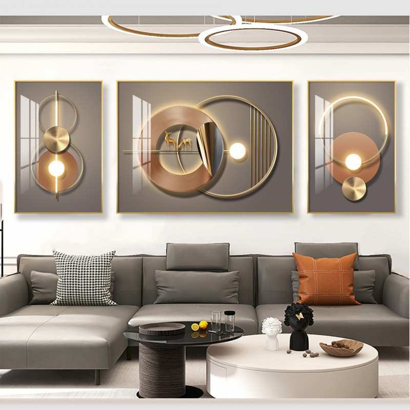 福禄之光 客厅装饰画轻奢抽象几何挂画沙发背景墙壁画新款三联画