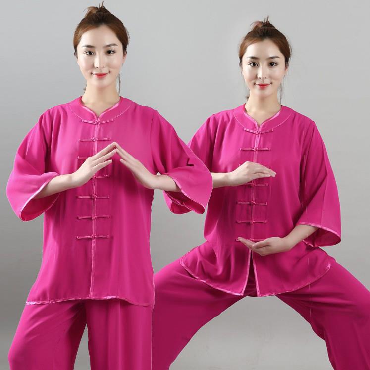 正品棉麻加丝女晨七分袖太极服装演出中风春夏表演女国武术练功练