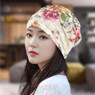 帽子女包头帽春秋头巾帽潮蕾丝帽子M004堆空堆调帽套薄头款 透气月