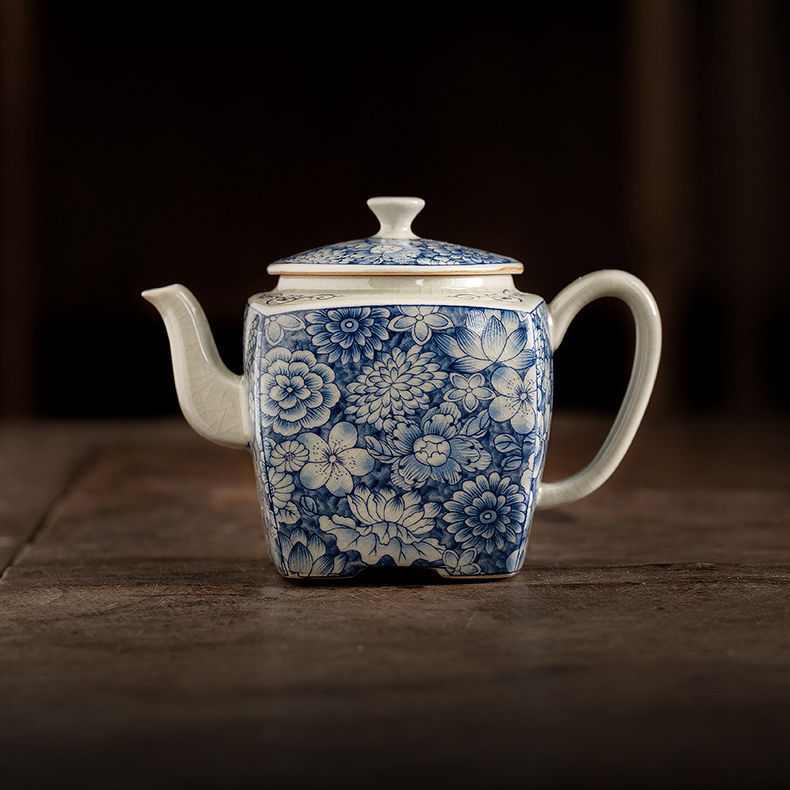 老陶泥茶壶手工家用四方陶瓷单壶家用功夫茶具配件开片可养泡茶器