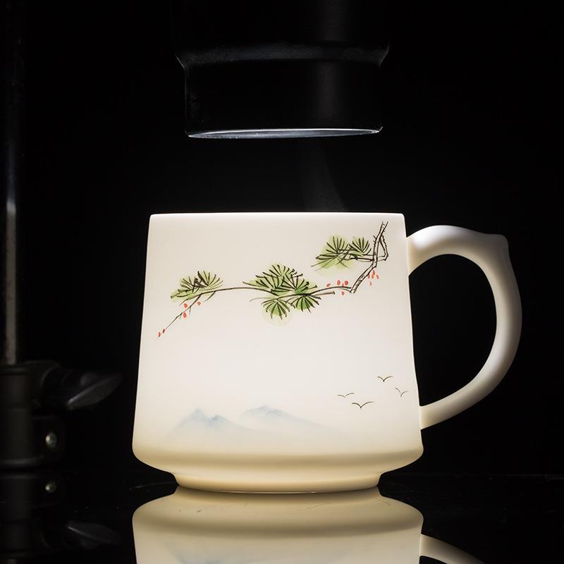 纯手绘陶瓷杯家用茶杯过滤泡茶杯办公杯茶水分离杯可印ogo
