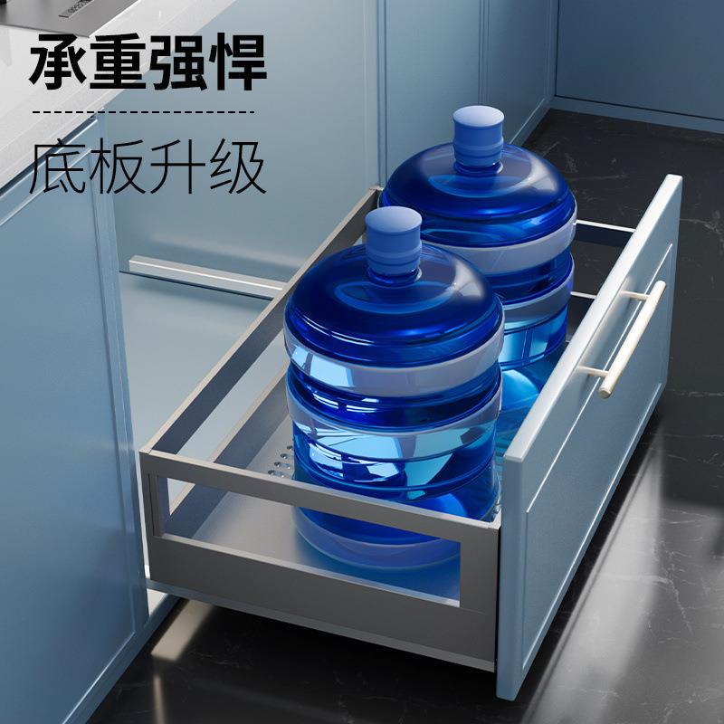 纳米黑厨房拉篮304不锈钢抽屉式双层阻尼调味料橱柜收纳碗碟架蓝