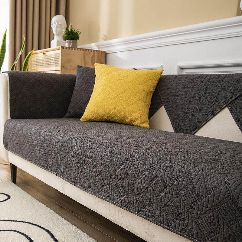 北欧简约沙发垫四季纯棉防滑坐垫子纯色现代皮沙发套罩固定盖布巾