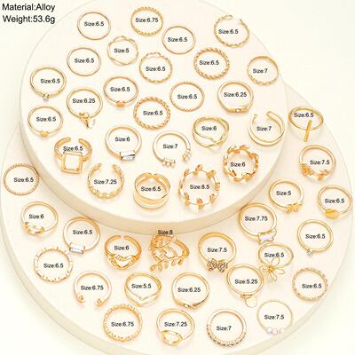 47 piece set of gold rings跨境时尚十字架蝴蝶金色戒指47件套