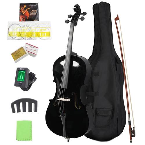 黑色大提琴手工实木大提琴学生初学者成人练习4/4大提琴乐器厂家