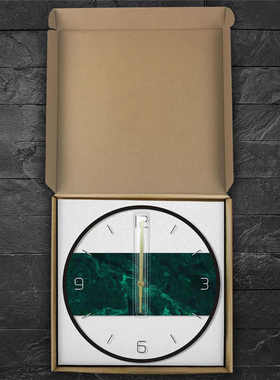 LED灯透明亚克力挂钟深绿色大理石纹理印花彩色时钟装饰墙钟