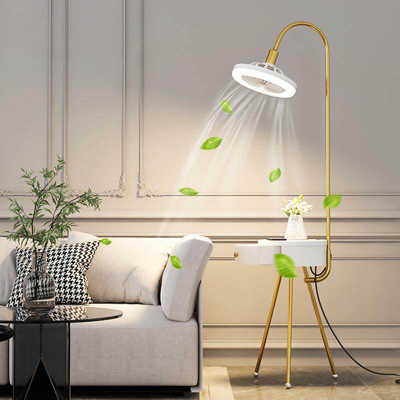 床头柜落地灯一体轻奢客厅置物架北欧卧室书房风扇设计感立式台灯
