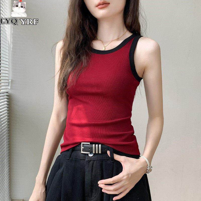 LYQ YRF性感圆领无袖背心女春夏季薄款辣妹外穿修身美式内搭上衣