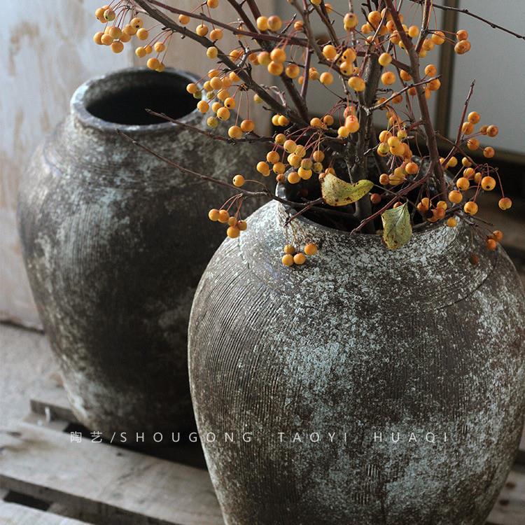 景德镇复古做旧陶瓷花瓶景德镇粗陶民宿茶室落地仿出土老陶罐摆件