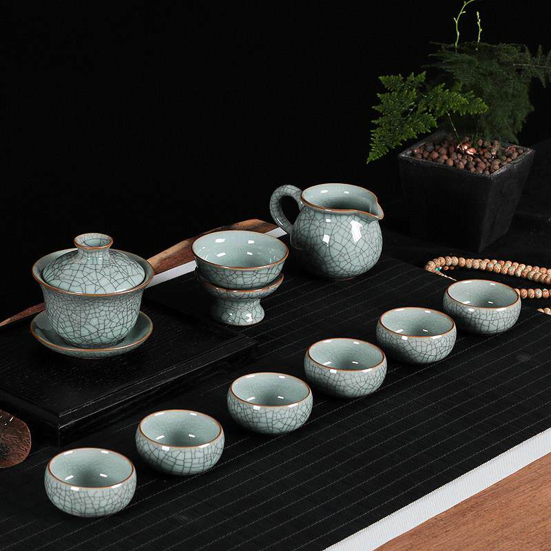 青瓷功夫茶具套组哥窑冰裂龙泉陶瓷整套三才盖碗茶杯简约汝窑家用
