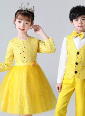 儿童演出服长袖公主纱裙女秋冬幼儿园舞蹈中小学生合唱表演服元旦
