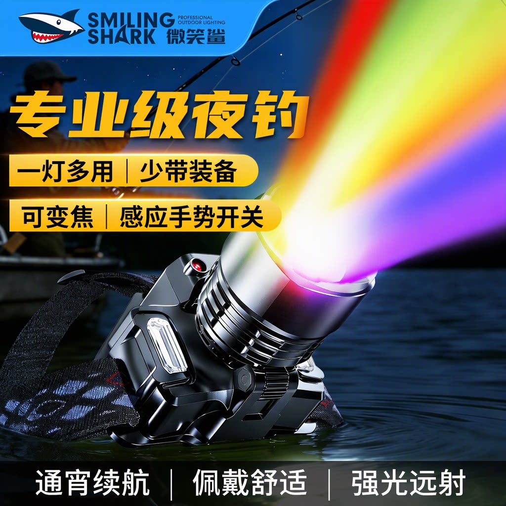 夜钓鱼专用头灯2026新款强光超亮多功能野外变焦感应头戴式照明灯