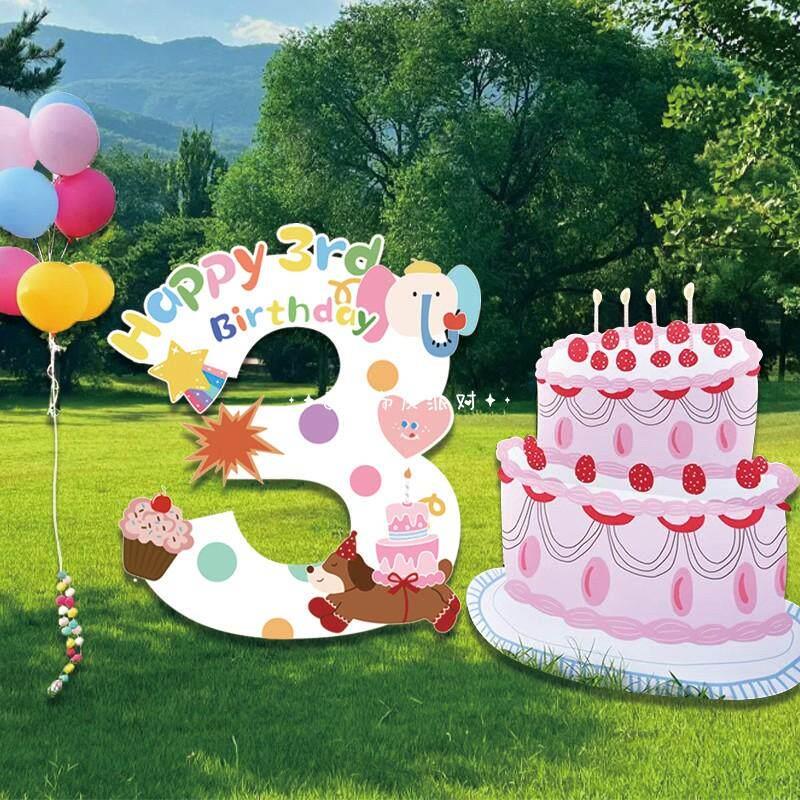 儿童生日蛋糕数字kt板宝宝女孩1岁ins风装饰周岁拍照道具背景布置