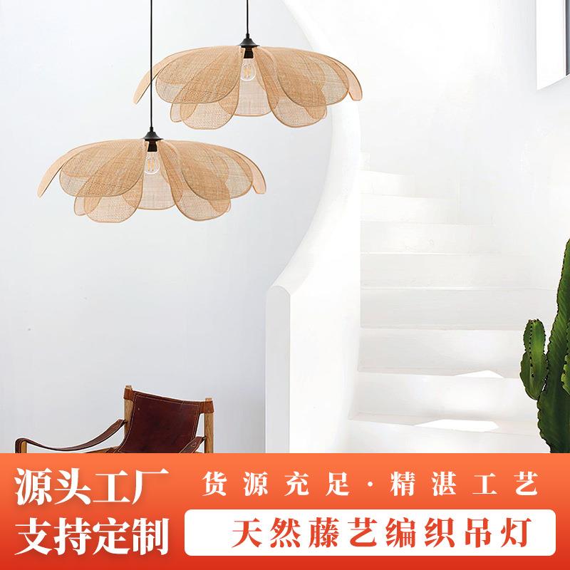 中古风餐厅吊灯天然真藤吊灯手工编织酒店民宿房间装饰灯具藤艺灯