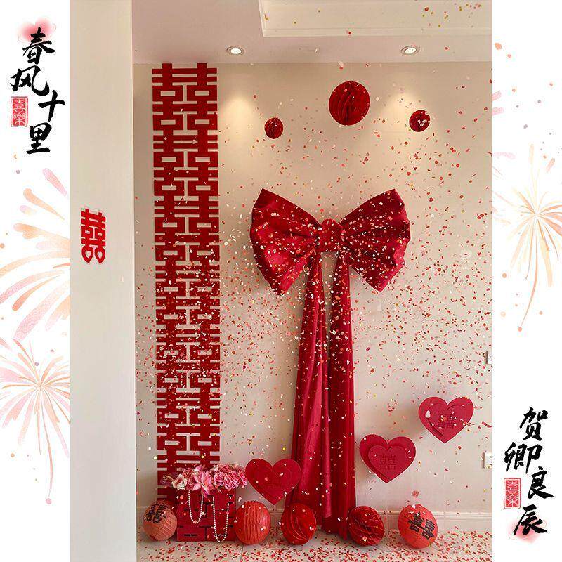 婚房布置网红丝绒超大蝴蝶结女方结婚商场道具橱窗背景墙拍照装饰