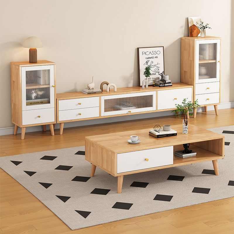 实木电视柜客厅家用落地收纳储物柜子现代简约电视柜