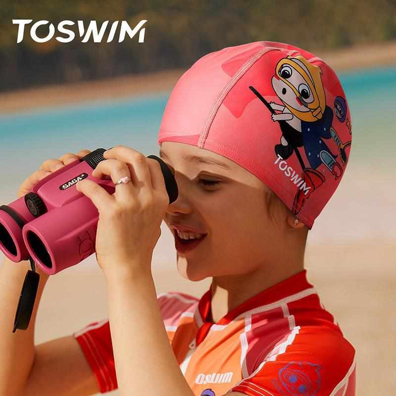 TOSWIM拓胜儿童泳帽布帽女童男童可爱防晒宝宝布料不勒头游泳帽