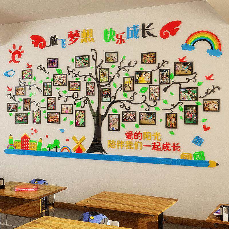 幼儿园、学校、早教中心、艺术培训班墙饰3D丙烯立体相框树墙贴