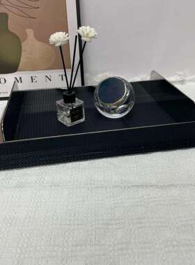 简约轻奢客厅桌面茶几客房酒店软装样板房金属皮革收纳装饰托盘