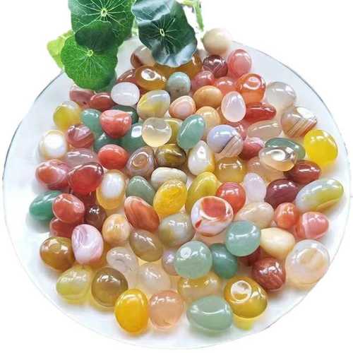 五彩玛瑙石水晶碎石玛瑙滚石打磨抛光花盆鱼缸装饰石彩色石头厂家