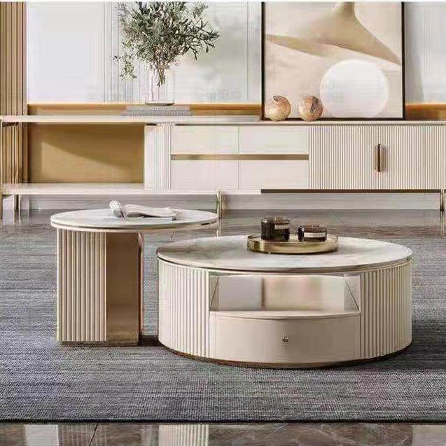 现代简约轻奢岩板茶几电视柜组合套装客厅家用小户型创意伸缩地柜