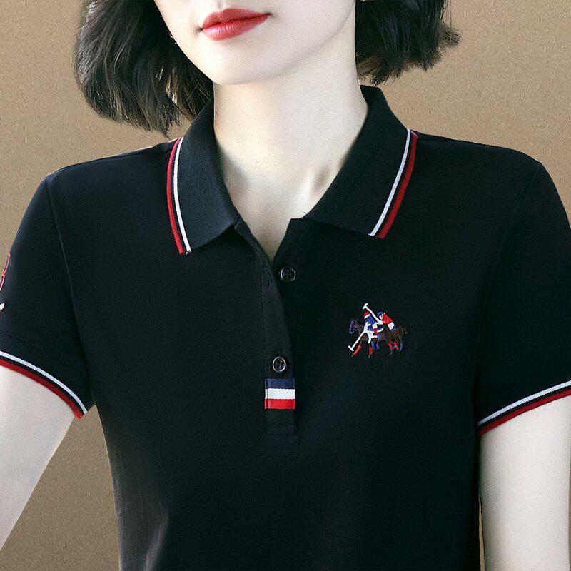 潮牌CVY短袖t恤女2025年夏季新款显瘦百搭韩版翻领纯棉polo衫上衣