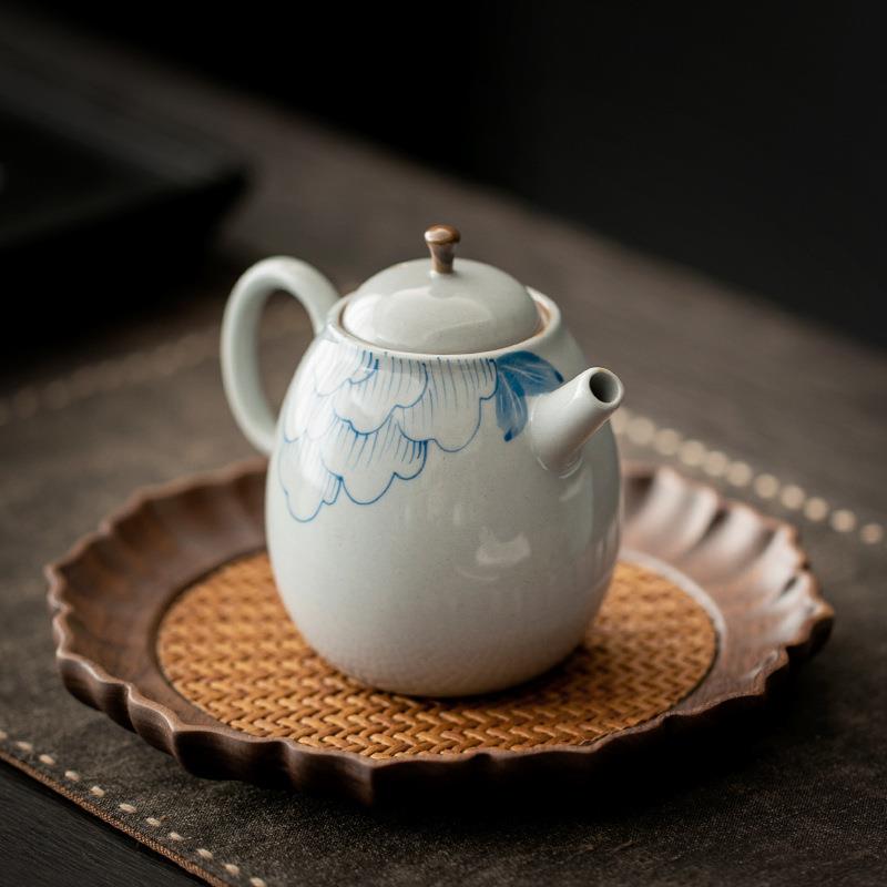 纯手绘牡丹龙蛋壶家用简约茶壶复古小号茶水壶中式功夫陶瓷壶