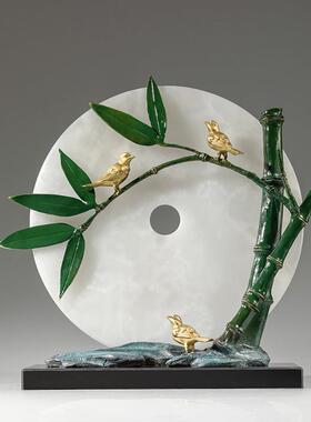 铜金岁月竹报平安黄铜摆件富贵竹喜鹊鸟客厅玄关公司办公室铜装饰