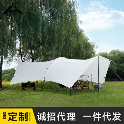 户外大天幕防雨沙滩遮阳六角哈比天幕露营野营野餐野外用品天幕布
