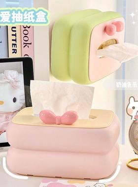 奶油风撞色纸巾盒ins风简约桌面卫生纸盒可爱盒子床头办公室抽取