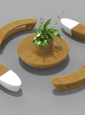 玻璃钢木制切片组合座椅商场广场异形沙发月亮椅创意花池花坛坐凳