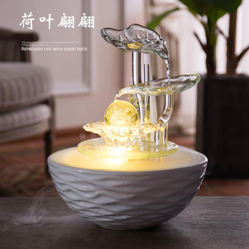 流水招财客厅玄关摆卧室办公室桌面电TKH视柜装艺饰品创意件风水