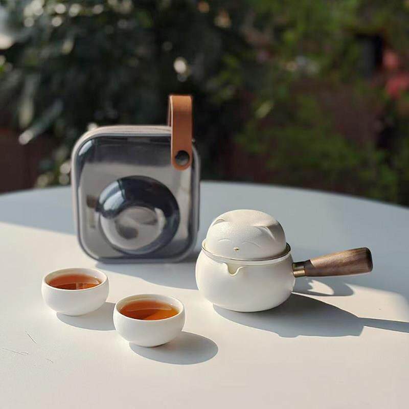 猫旅行茶具一壶两杯快客杯简约户外可携式功夫茶杯套装