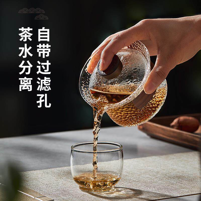 忆壶茶玻璃三才盖碗防烫泡茶杯子带盖茶碗送礼功夫茶具套装手抓壶