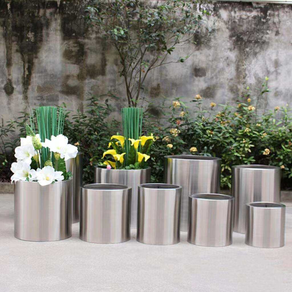 不锈钢花盆金属花器种植箱树池户外花箱拉丝金属花钵庭院景观花箱