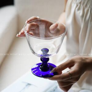 趣皿复古高级蓝杆高脚玻璃杯子小众家用特调鸡尾酒杯冷饮杯香槟杯