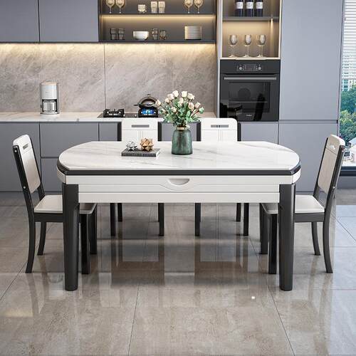 代I09#L实木岩板桌椅用组合小户型家伸缩吃饭餐桌子轻奢折叠饭桌