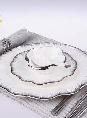 跨境欧式现代清新情侣陶瓷西餐盘子骨瓷牛排摆件餐具装饰杯碟套装