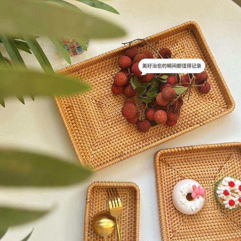水果篮越南藤编竹编收纳筐客厅圆形编织水果盘草编馒头筐托盘家用