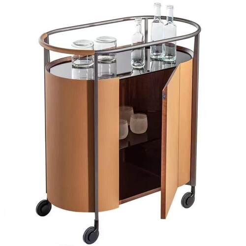 意式极简移动茶水柜带滚轮餐边柜备餐柜小推车钢化玻璃边几小酒柜
