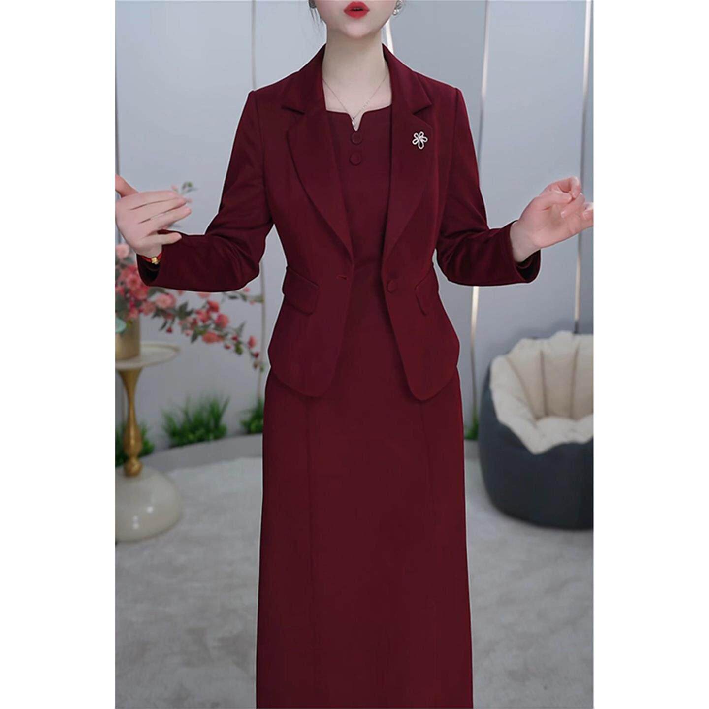 Ocnltiy高端小西装两件套连衣裙女春秋新款妈妈婚宴礼服套装裙子