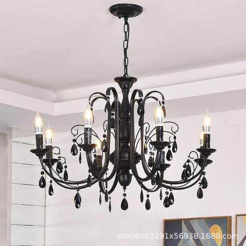 欧式铁艺水晶吊具灯式复古蜡烛客厅店灯服装个性黑美色灯216商铺